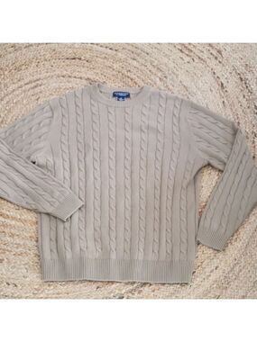 Mens vintage cableknit beige Roundtree & Yorke sweater, preppy. Size L